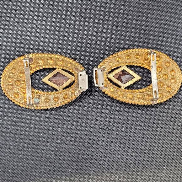 Vintage Art Deco Marquise Glass & Gold‎ Belt Buckle – Retro Accessory Find